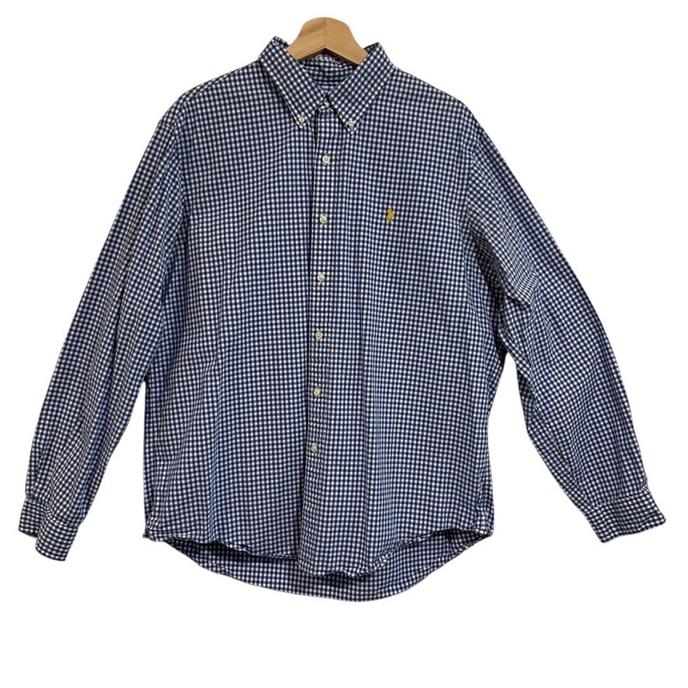 Polo Ralph Lauren Mens XL Blue White Gingham Cotton Button Down Long Sleeve